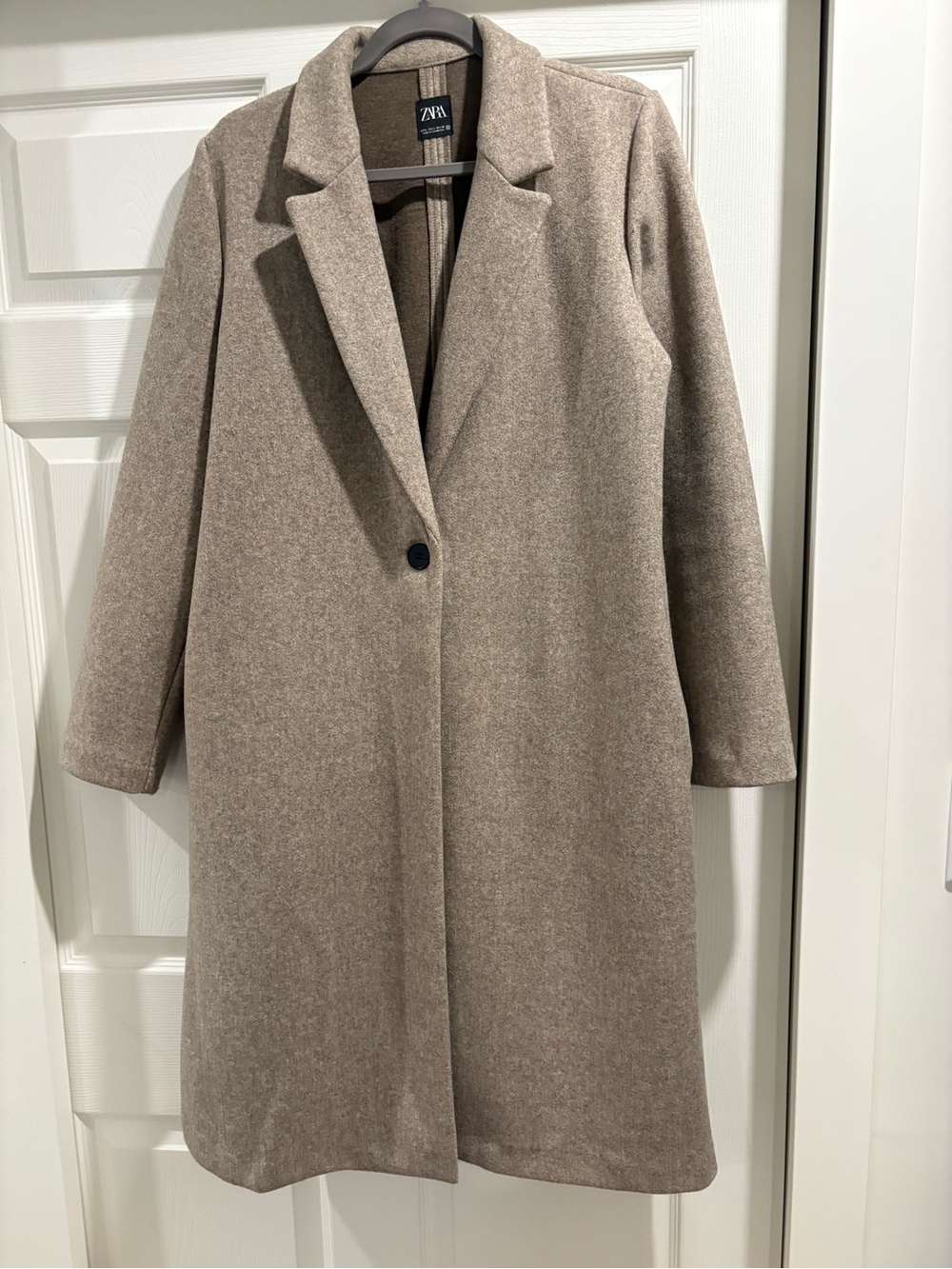 Zara Neutral Taupe Single-Button Long Coat